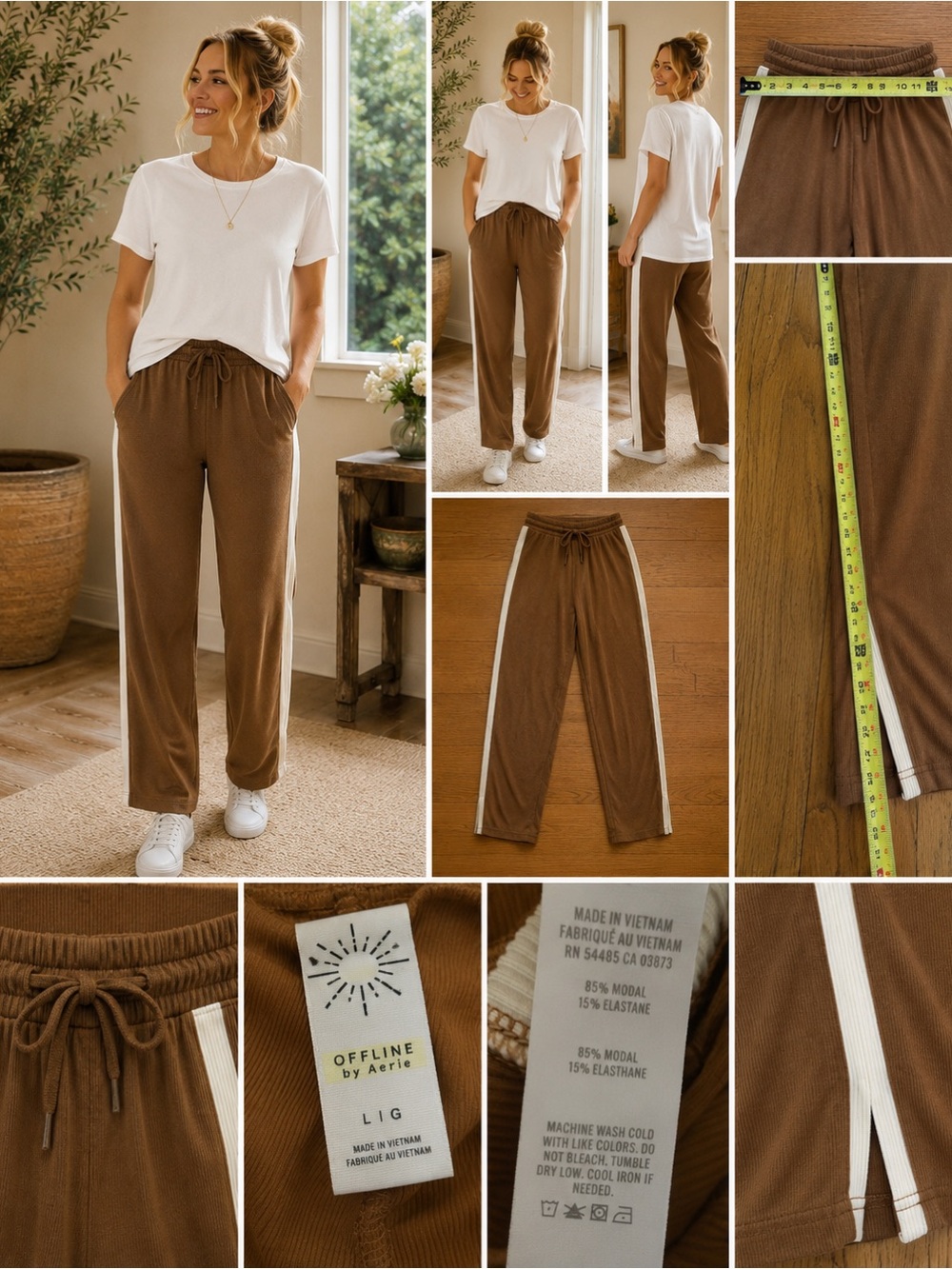 aerie Brown Track Pants with White Side Stripe